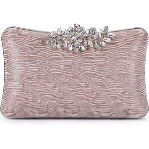 ⚡Women's Light Pink Crystal Flower Closure Rhinestone Embellished Clutch Bag